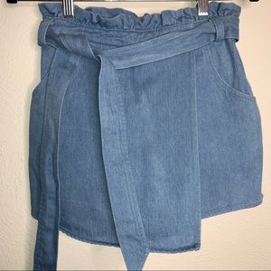 Trendy Denim Mini High Waisted Wrap Skort